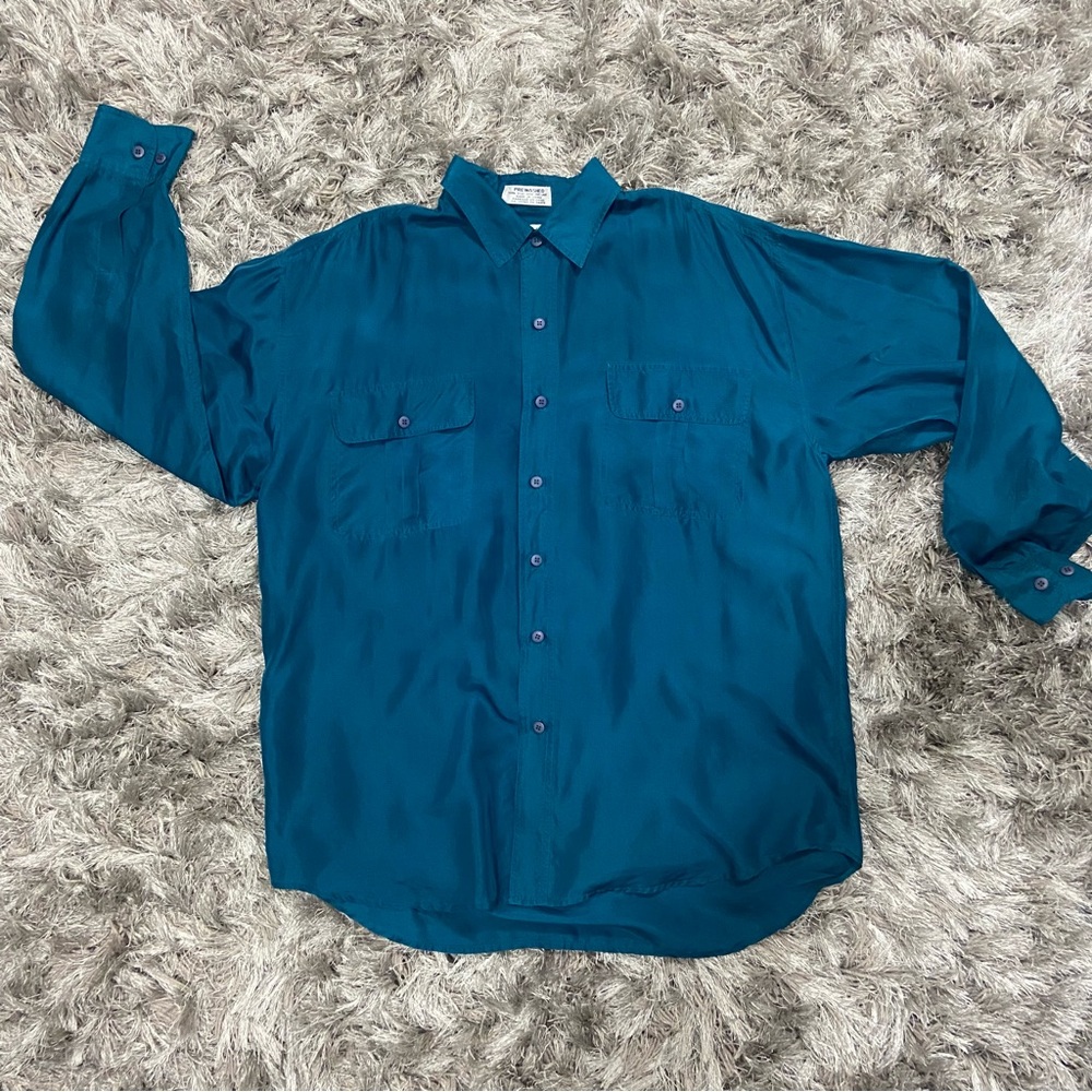 Club International Elegant Teal Men's Casual 100% Silk Button Down Shirt